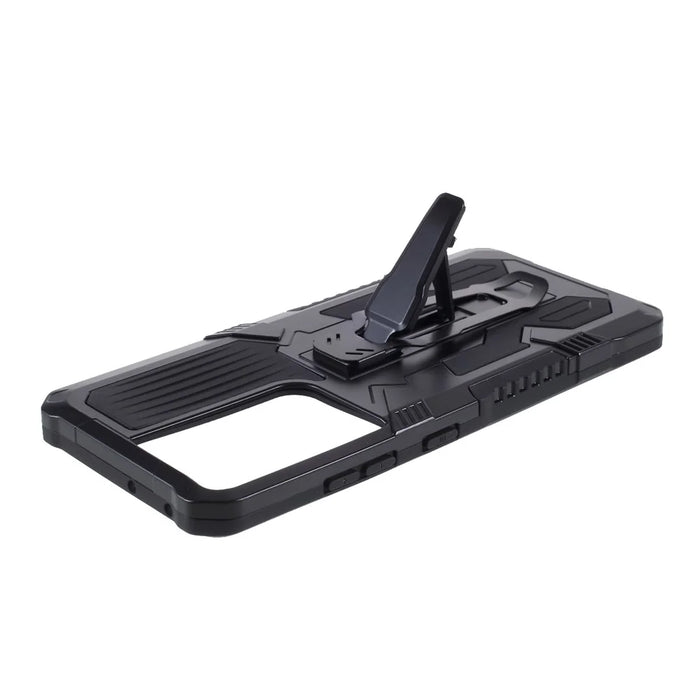 Plastic + TPU + Metal Hybrid Protector for Samsung Galaxy S21 Ultra 5G Case with Kickstand - Black - 7