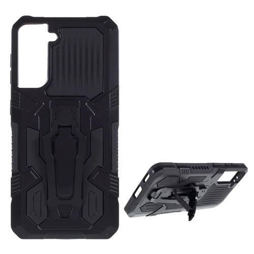 Plastic + TPU + Metal Hybrid Protector Case with Kickstand + Built-in Magnetic Metal Sheet for Samsung Galaxy S21 Plus 5G - Black - 1