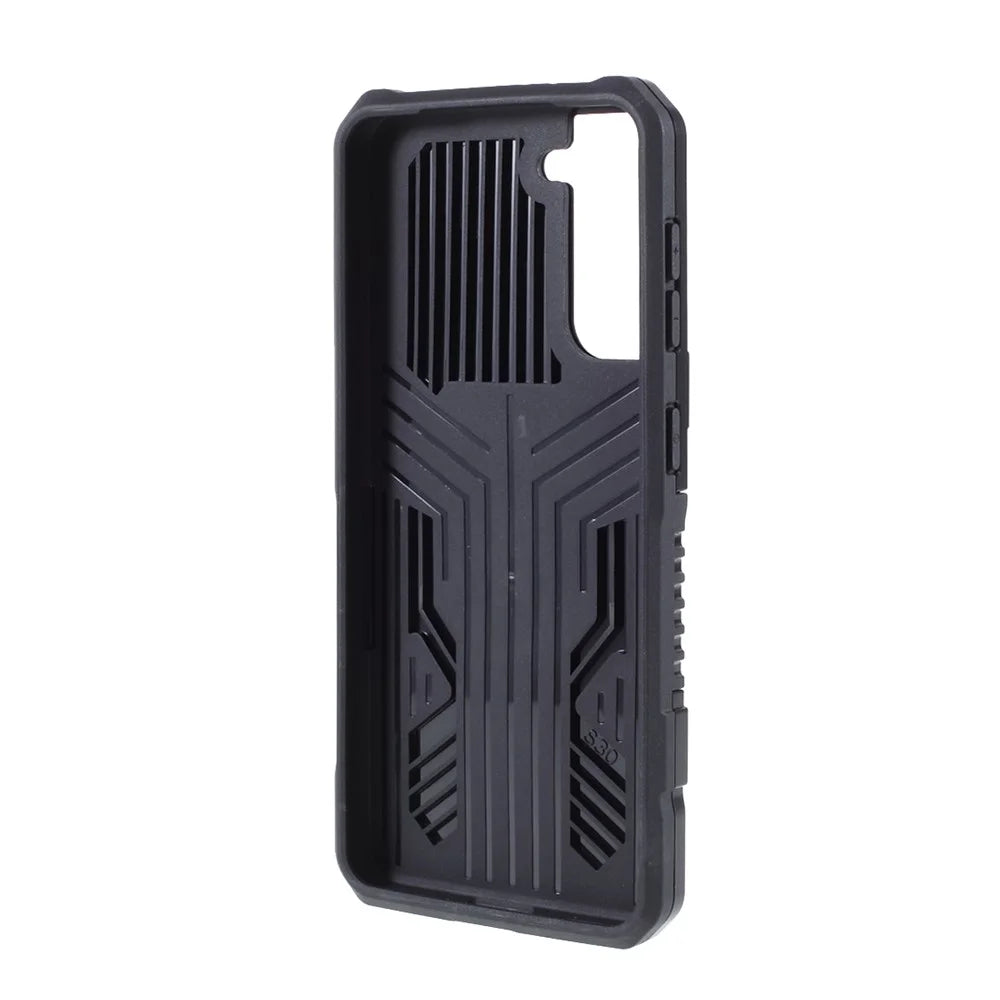 Plastic + TPU + Metal Hybrid Protector Case with Kickstand + Built-in Magnetic Metal Sheet for Samsung Galaxy S21 Plus 5G - Black - 3