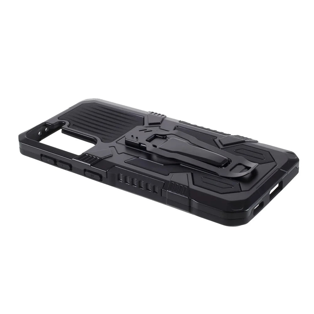 Plastic + TPU + Metal Hybrid Protector Case with Kickstand + Built-in Magnetic Metal Sheet for Samsung Galaxy S21 Plus 5G - Black - 5