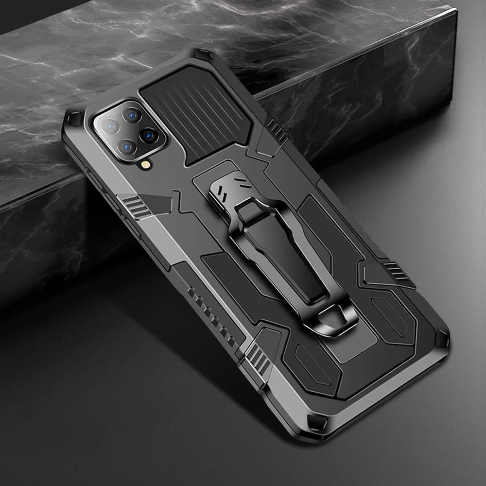 Shock Resistant Hybrid Protector Case with Kickstand for Samsung Galaxy A42 5G - Black - 1