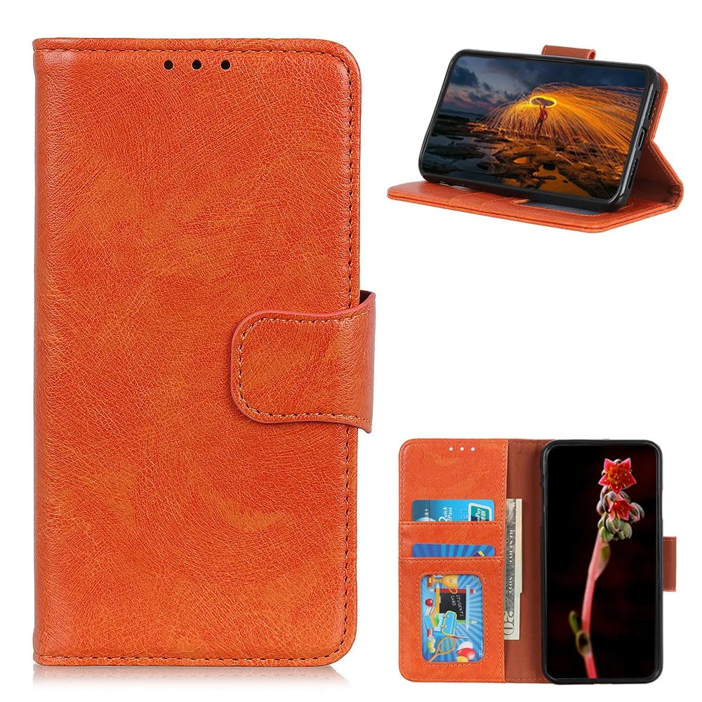 For Samsung Galaxy A52 4G/5G / A52s 5G Wallet Phone Case Shockproof Flip Folio Cover with Stand Split Leather Phone Shell with Nappa Texture - Orange - 1