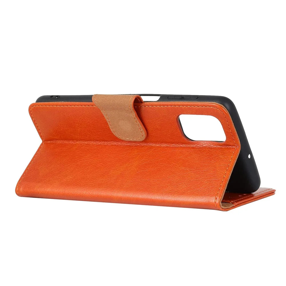 For Samsung Galaxy A52 4G/5G / A52s 5G Wallet Phone Case Shockproof Flip Folio Cover with Stand Split Leather Phone Shell with Nappa Texture - Orange - 3