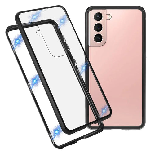 Metal Frame Magnetic + Lock Installation with Double Side Tempered Glass Case (no Fingerprint Function but with Face Recognition Function) for Samsung Galaxy S21 4G/5G 4G/5G - Black - 1