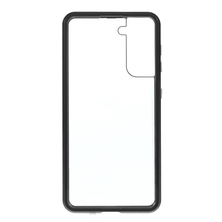 Metal Frame Magnetic + Lock Installation with Double Side Tempered Glass Case (no Fingerprint Function but with Face Recognition Function) for Samsung Galaxy S21 4G/5G 4G/5G - Black - 3