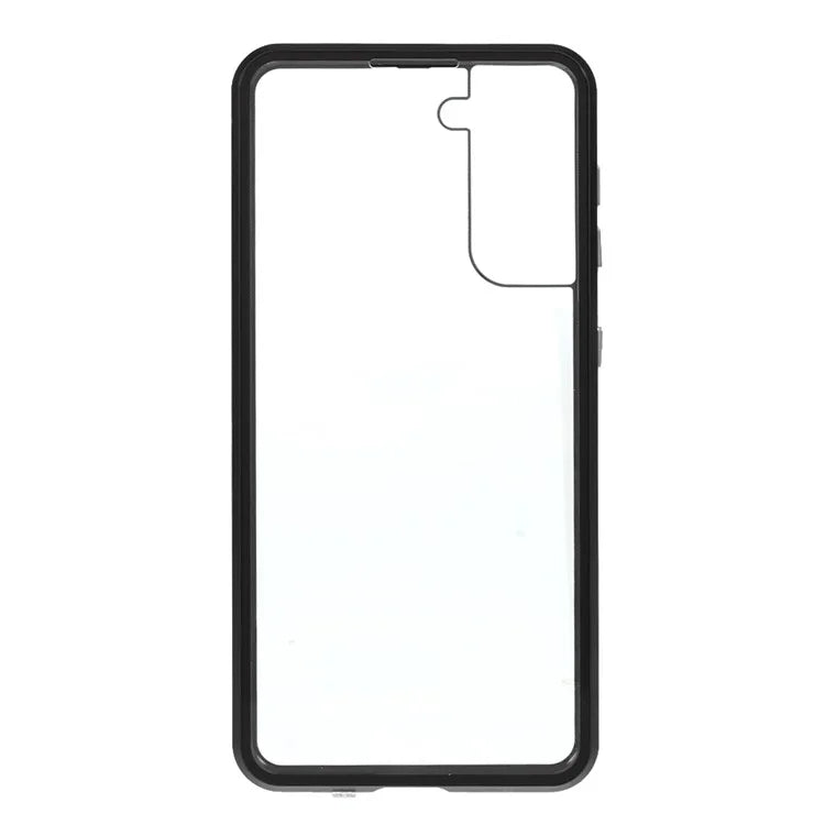 Metal Frame Magnetic + Lock Installation with Double Side Tempered Glass Case (no Fingerprint Function but with Face Recognition Function) for Samsung Galaxy S21 4G/5G 4G/5G - Black - 4