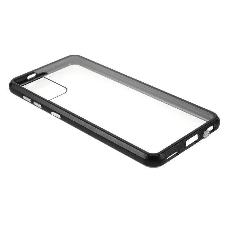 Metal Frame Magnetic + Lock Installation with Double Side Tempered Glass Case (no Fingerprint Function but with Face Recognition Function) for Samsung Galaxy S21 4G/5G 4G/5G - Black - 5
