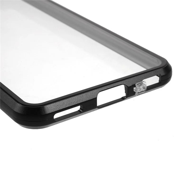 Metal Frame Magnetic + Lock Installation with Double Side Tempered Glass Case (no Fingerprint Function but with Face Recognition Function) for Samsung Galaxy S21 4G/5G 4G/5G - Black - 6