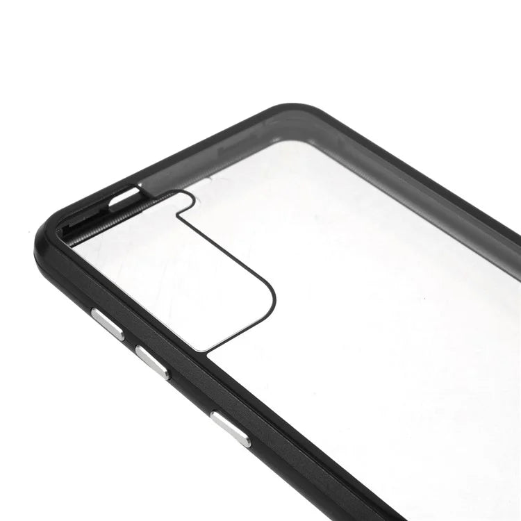 Metal Frame Magnetic + Lock Installation with Double Side Tempered Glass Case (no Fingerprint Function but with Face Recognition Function) for Samsung Galaxy S21 4G/5G 4G/5G - Black - 7