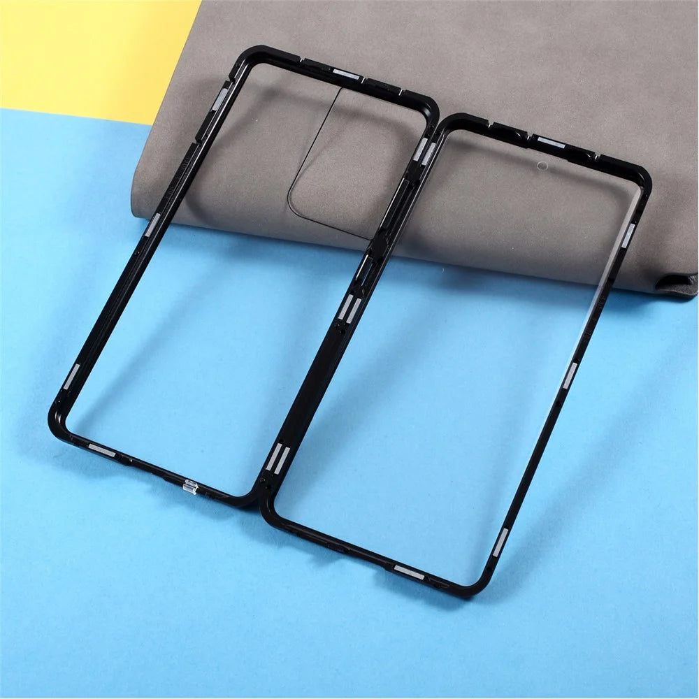 Magnetic Metal Frame Lock Installation with Double Side Tempered Glass Case (no Fingerprint Function but with Face Recognition Function) for Samsung Galaxy S21 Ultra 5G - Black - 1