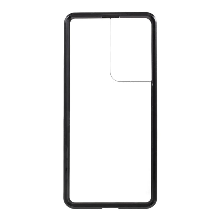 Magnetic Metal Frame Lock Installation with Double Side Tempered Glass Case (no Fingerprint Function but with Face Recognition Function) for Samsung Galaxy S21 Ultra 5G - Black - 4