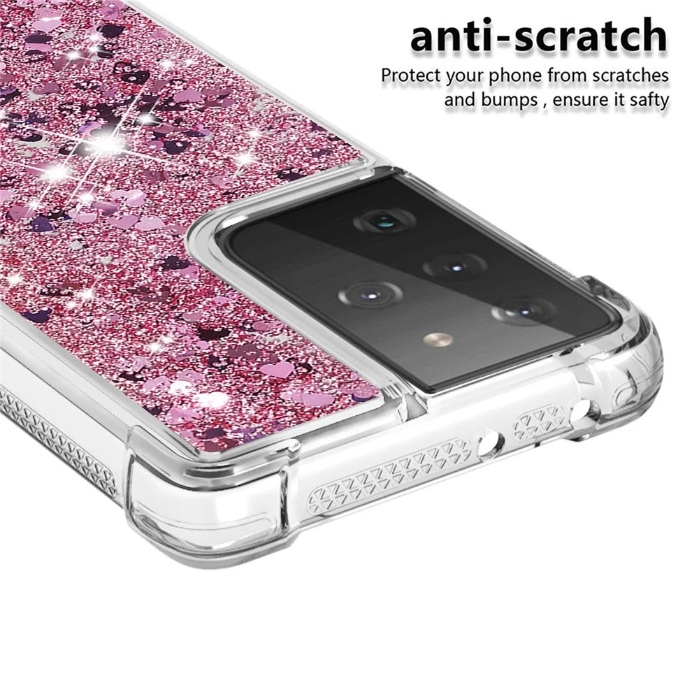 Dynamic Quicksand TPU Shockproof Protection Phone Casing for Samsung Galaxy S21 Ultra 5G - Red - 4