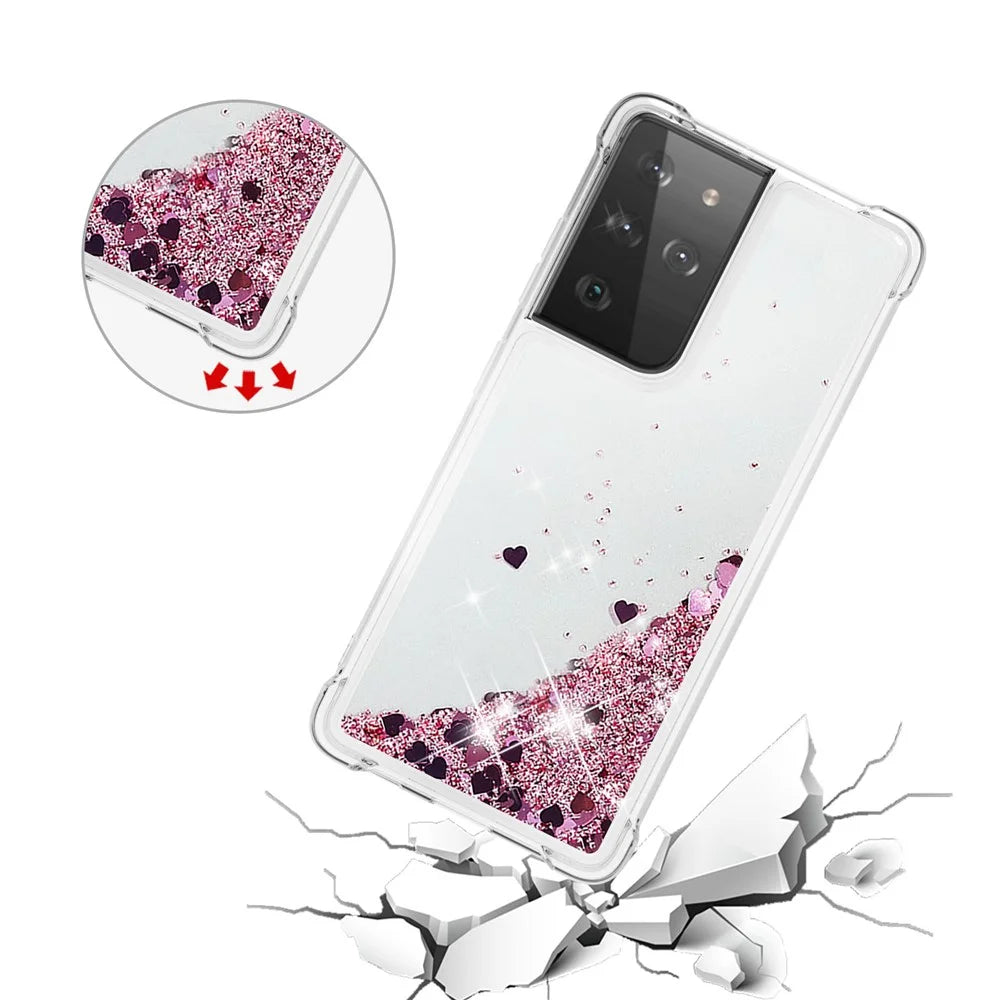 Dynamic Quicksand TPU Shockproof Protection Phone Casing for Samsung Galaxy S21 Ultra 5G - Red - 5