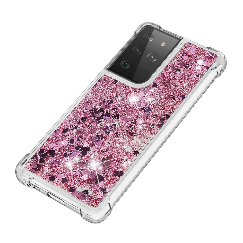 Dynamic Quicksand TPU Shockproof Protection Phone Casing for Samsung Galaxy S21 Ultra 5G - Red - 6