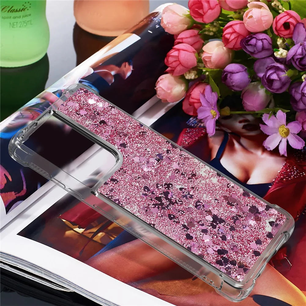 Dynamic Quicksand TPU Shockproof Protection Phone Casing for Samsung Galaxy S21 Ultra 5G - Red - 7
