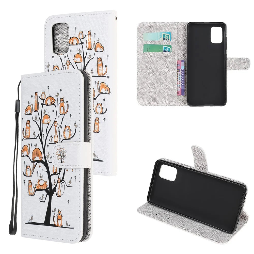 Cross Texture Pattern Printing Wallet Leather Case for Galaxy A32 5G / M32 5G - Cats and Tree - 1