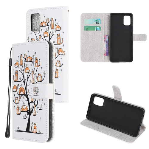 Cross Texture Pattern Printing Wallet Leather Case for Galaxy A32 5G / M32 5G - Cats and Tree - 1