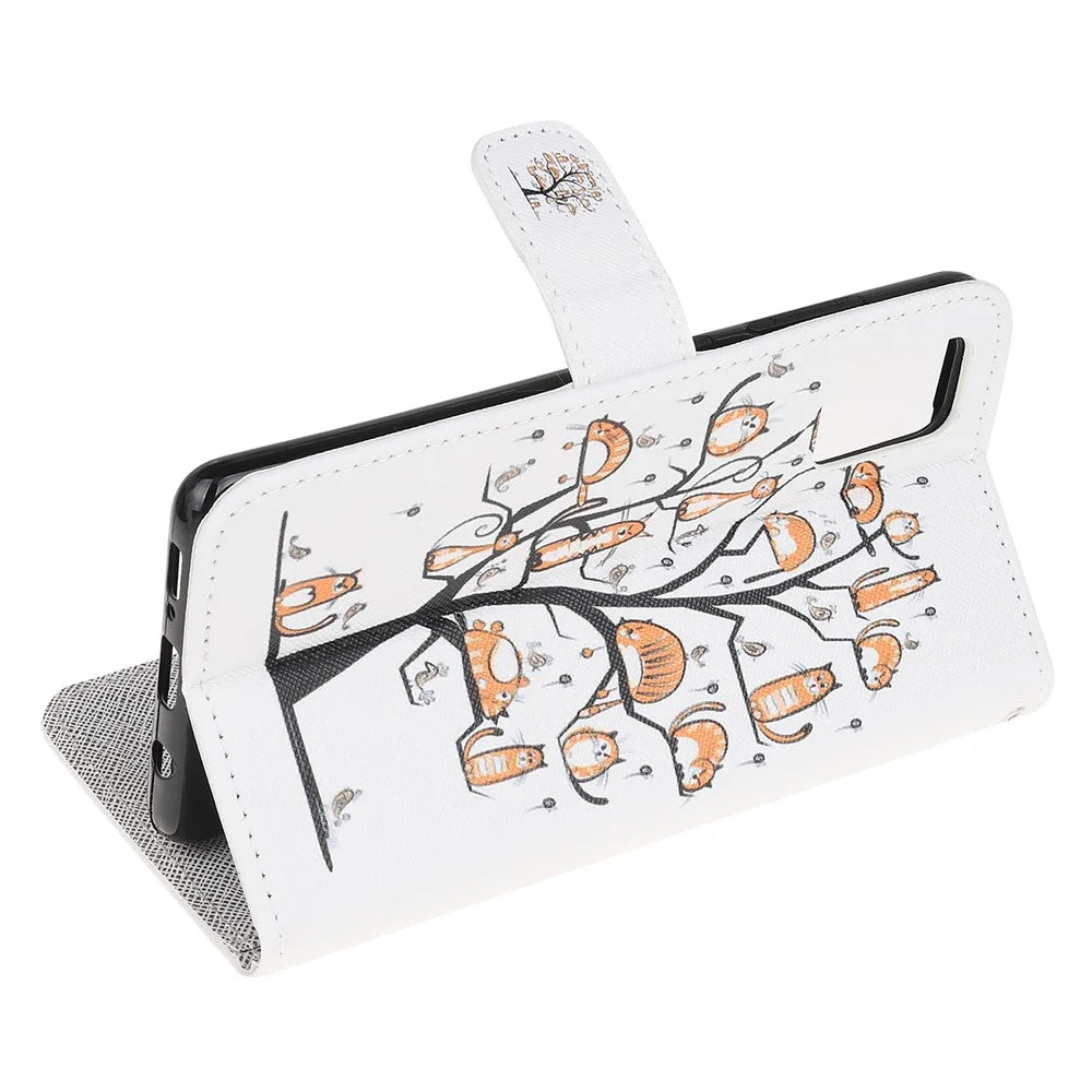 Cross Texture Pattern Printing Wallet Leather Case for Galaxy A32 5G / M32 5G - Cats and Tree - 4