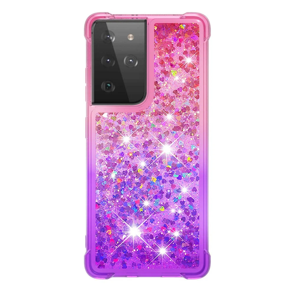 TPU Shell Cell Phone Cover with Gradient Glitter Powder Quicksand Design for Samsung Galaxy S21 Ultra 5G - Pink/Purple - 2