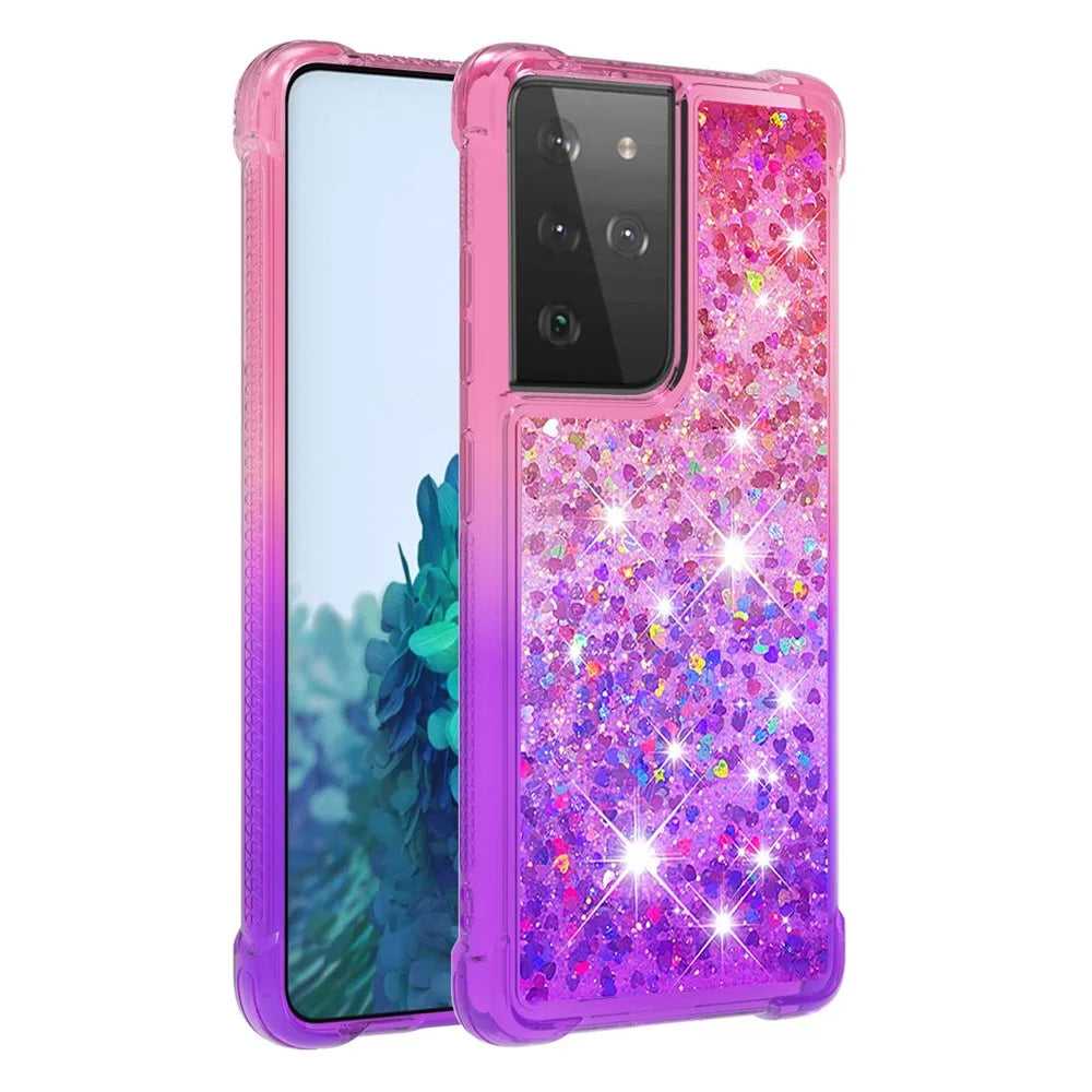 TPU Shell Cell Phone Cover with Gradient Glitter Powder Quicksand Design for Samsung Galaxy S21 Ultra 5G - Pink/Purple - 3