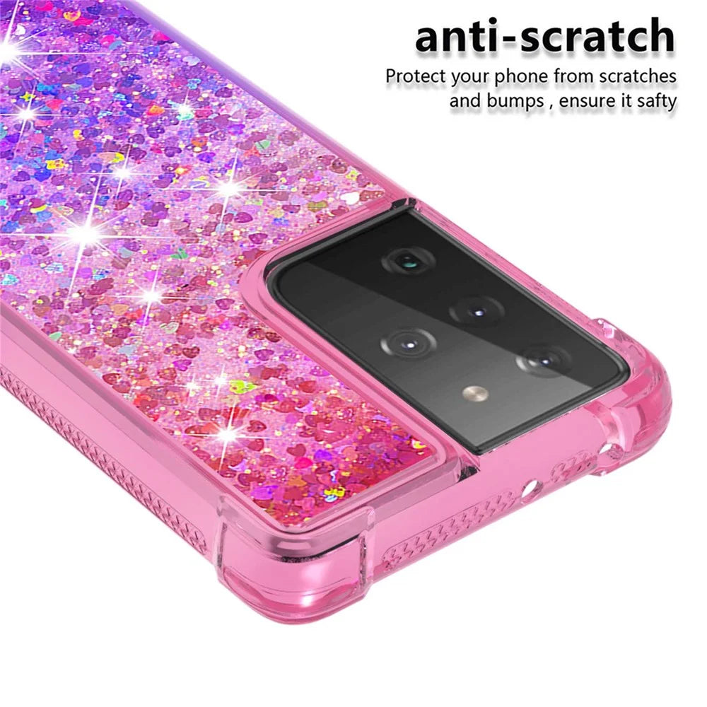 TPU Shell Cell Phone Cover with Gradient Glitter Powder Quicksand Design for Samsung Galaxy S21 Ultra 5G - Pink/Purple - 4