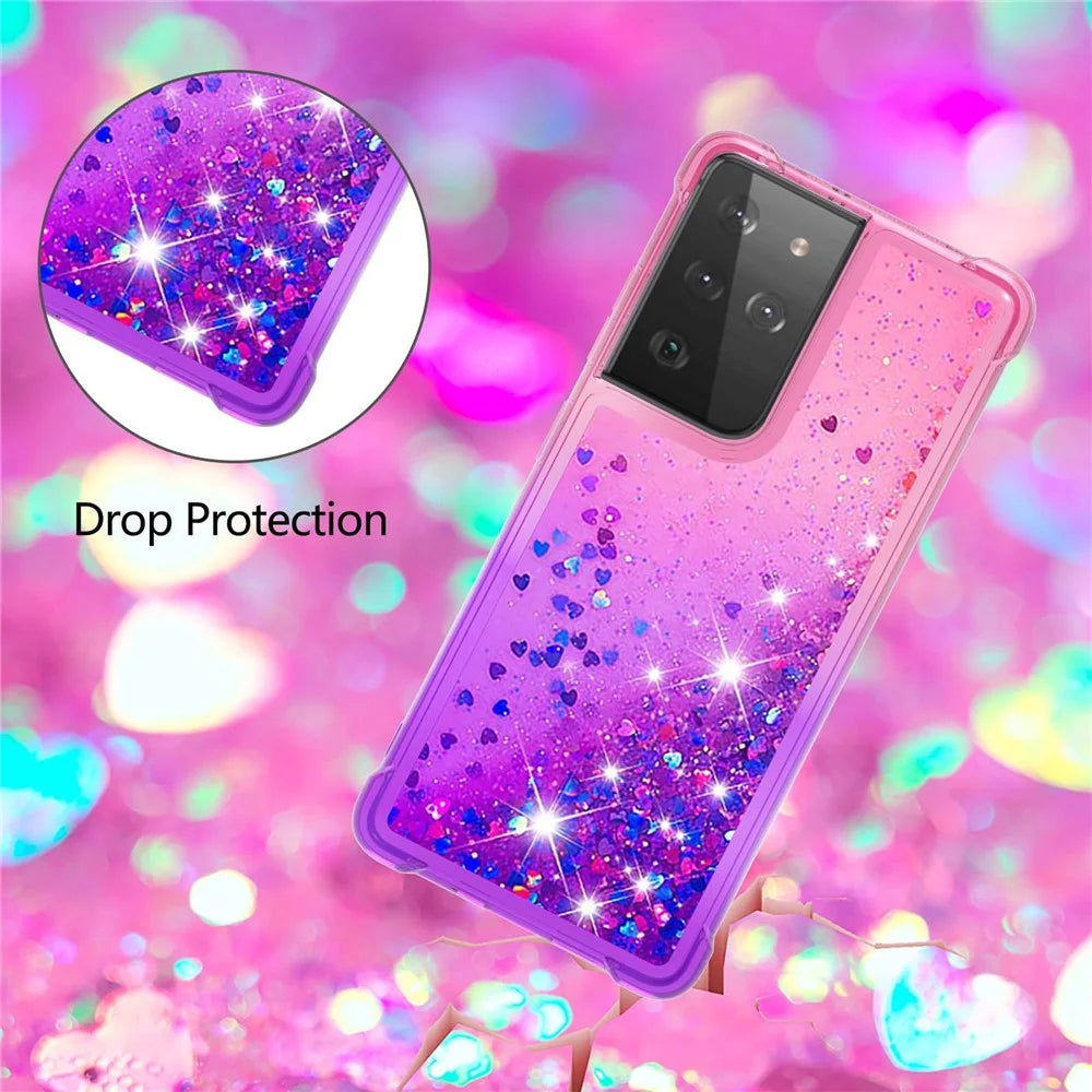 TPU Shell Cell Phone Cover with Gradient Glitter Powder Quicksand Design for Samsung Galaxy S21 Ultra 5G - Pink/Purple - 5