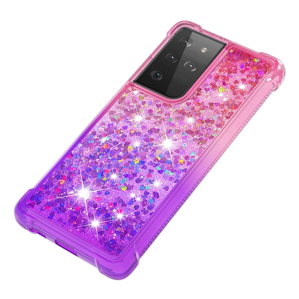 TPU Shell Cell Phone Cover with Gradient Glitter Powder Quicksand Design for Samsung Galaxy S21 Ultra 5G - Pink/Purple - 6