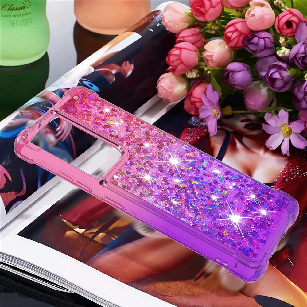 TPU Shell Cell Phone Cover with Gradient Glitter Powder Quicksand Design for Samsung Galaxy S21 Ultra 5G - Pink/Purple - 7