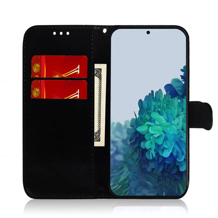 Mirror-like Surface Leather Wallet Stand Design Case with Wrist Strap for Samsung Galaxy S21 Plus 5G - Black - 3