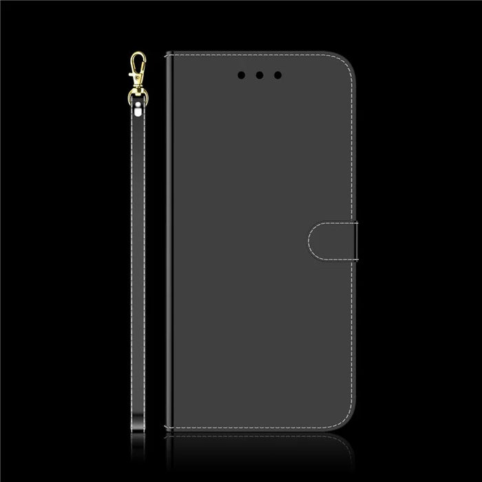 Mirror-like Surface Leather Wallet Stand Design Case with Wrist Strap for Samsung Galaxy S21 Plus 5G - Black - 4
