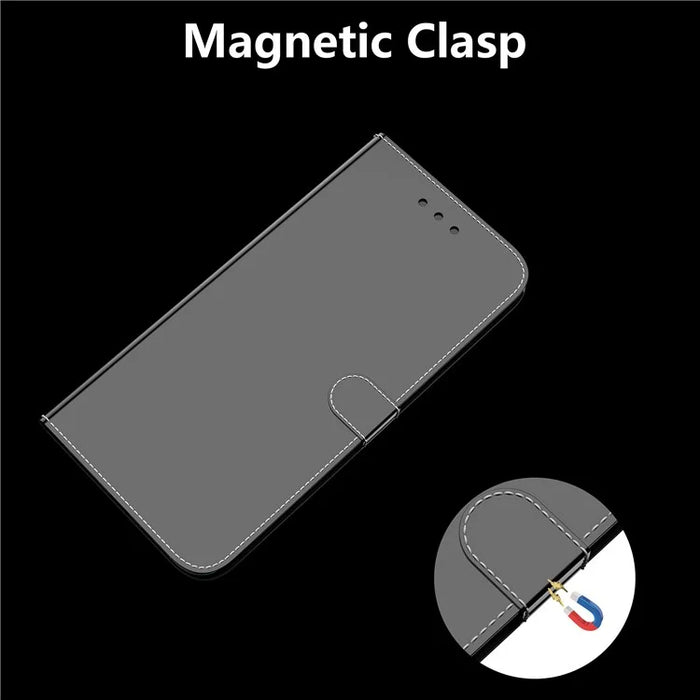 Mirror-like Surface Leather Wallet Stand Design Case with Wrist Strap for Samsung Galaxy S21 Plus 5G - Black - 5
