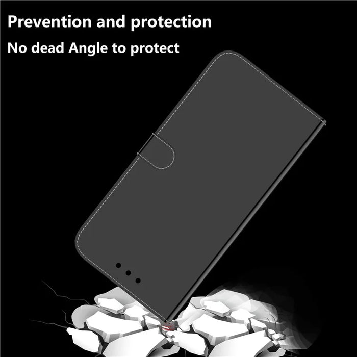 Mirror-like Surface Leather Wallet Stand Design Case with Wrist Strap for Samsung Galaxy S21 Plus 5G - Black - 6