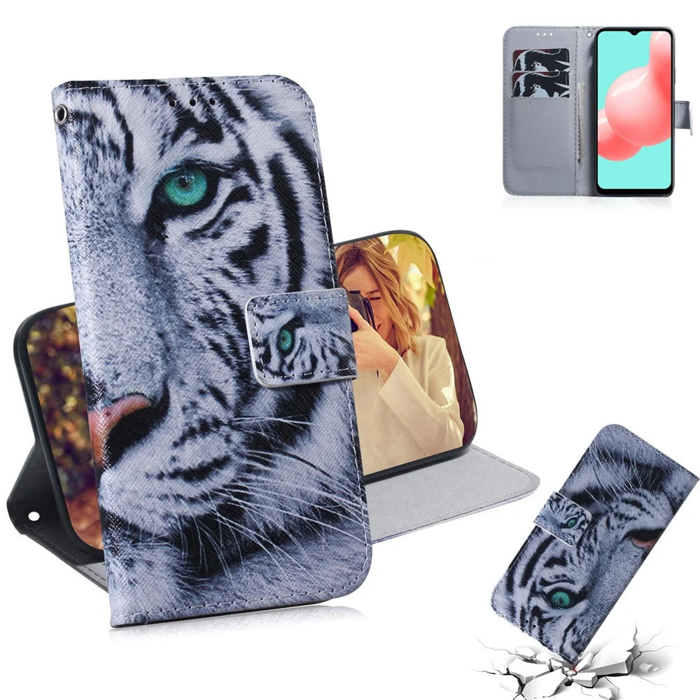 Leather Wallet Protective Pattern Printing Shell Case for Galaxy A32 5G / M32 5G - Tiger - 1
