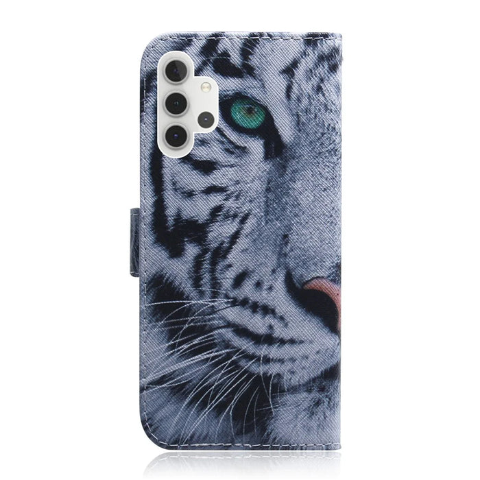 Leather Wallet Protective Pattern Printing Shell Case for Galaxy A32 5G / M32 5G - Tiger - 3