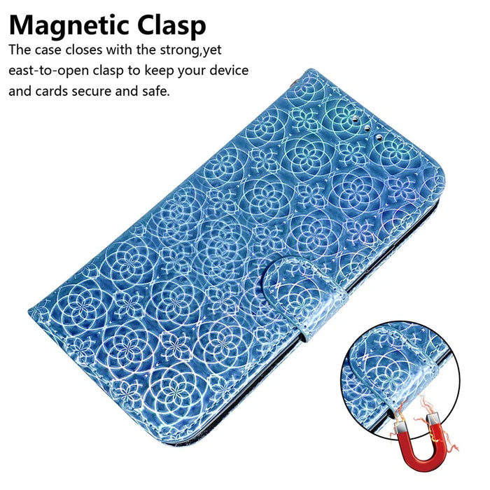 Flower Pattern Leather Stand Wallet Cover Case for Samsung Galaxy A12 - Blue - 4