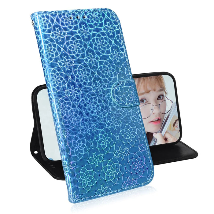 Flower Pattern Leather Stand Wallet Cover Case for Samsung Galaxy A12 - Blue - 7