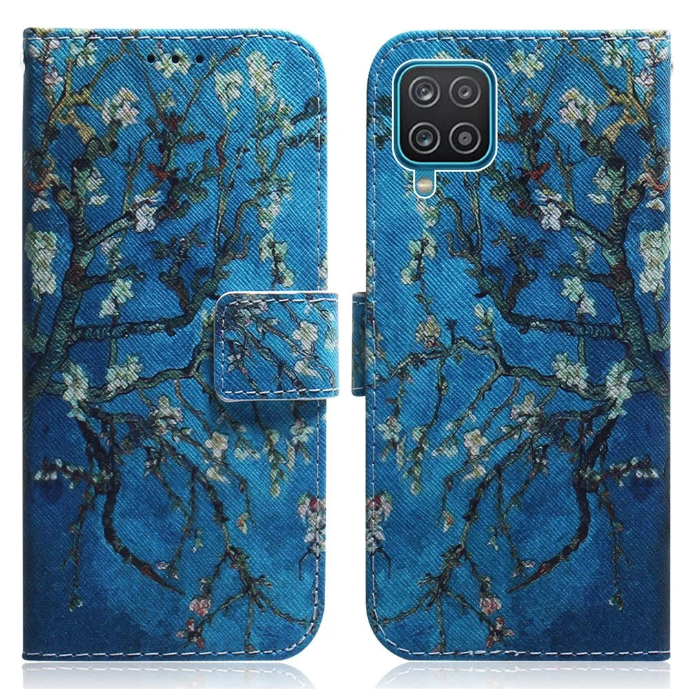 Pattern Printing PU Leather Wallet Stand Cell Phone Casing for Samsung Galaxy A12 - Vivid Flower - 1