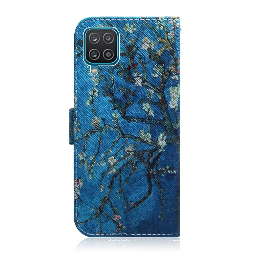 Pattern Printing PU Leather Wallet Stand Cell Phone Casing for Samsung Galaxy A12 - Vivid Flower - 3