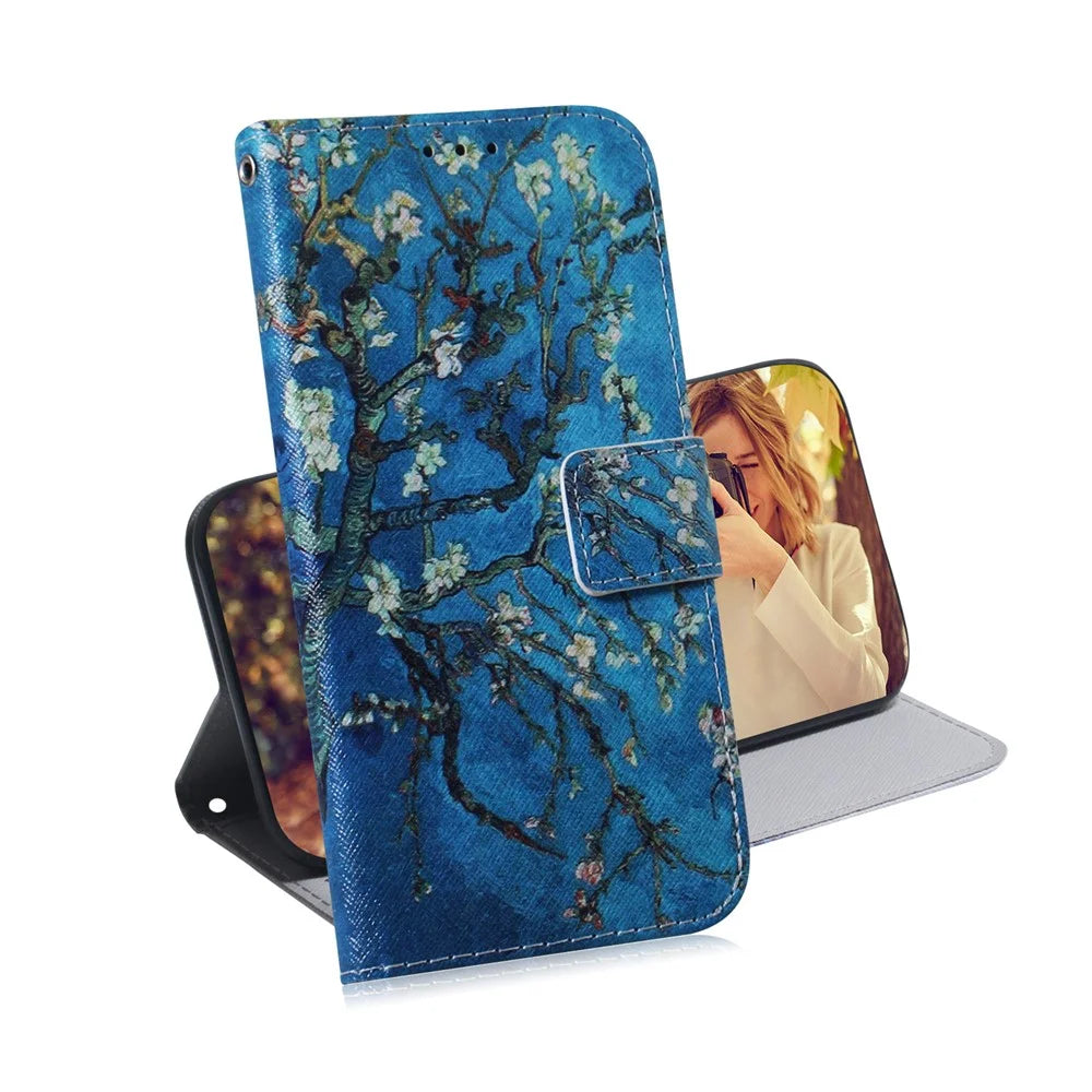 Pattern Printing PU Leather Wallet Stand Cell Phone Casing for Samsung Galaxy A12 - Vivid Flower - 7