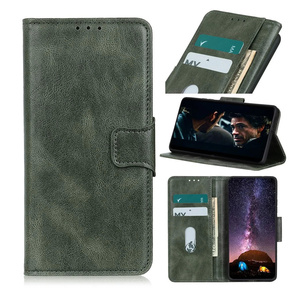 Crazy Horse PU Leather Wallet Stand Protector Cover for Samsung Galaxy A52 4G/5G / A52s 5G - Green - 1