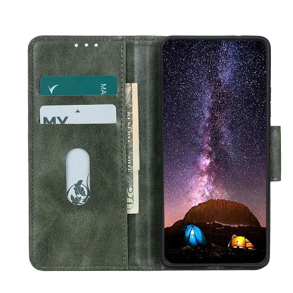 Crazy Horse PU Leather Wallet Stand Protector Cover for Samsung Galaxy A52 4G/5G / A52s 5G - Green - 4