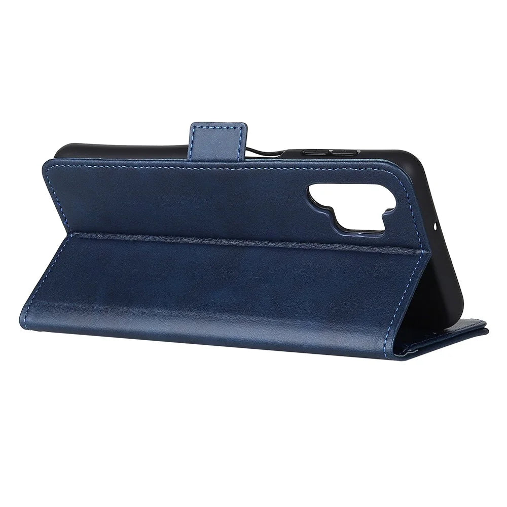 PU Leather Folio Case for Samsung Galaxy A32 5G/M32 5G, Stand Function Magnetic Flip Wallet Phone Cover - Blue - 6