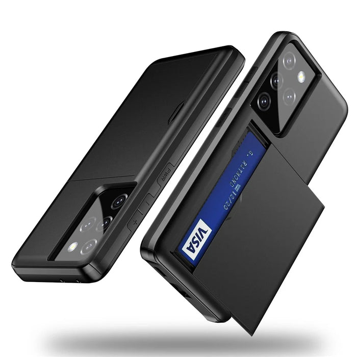 Scratch-proof Slide Card Holder PC + TPU Hybrid Back Smartphone Case for Samsung Galaxy S21 Ultra 5G - Black - 3