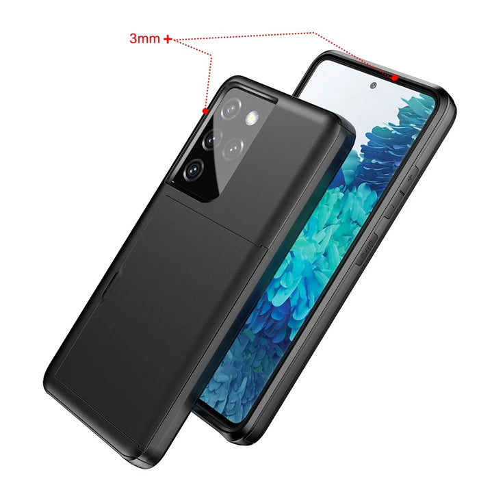 Scratch-proof Slide Card Holder PC + TPU Hybrid Back Smartphone Case for Samsung Galaxy S21 Ultra 5G - Black - 4