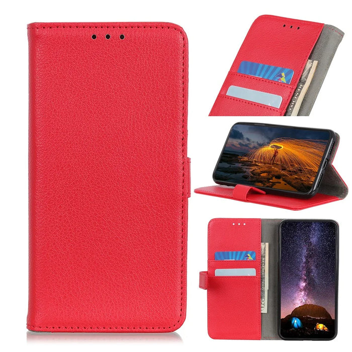 Litchi Skin PU Leather Drop Resistant Wallet Case Protector Protective Shell for Samsung Galaxy A52 4G/5G / A52s 5G - Red - 1