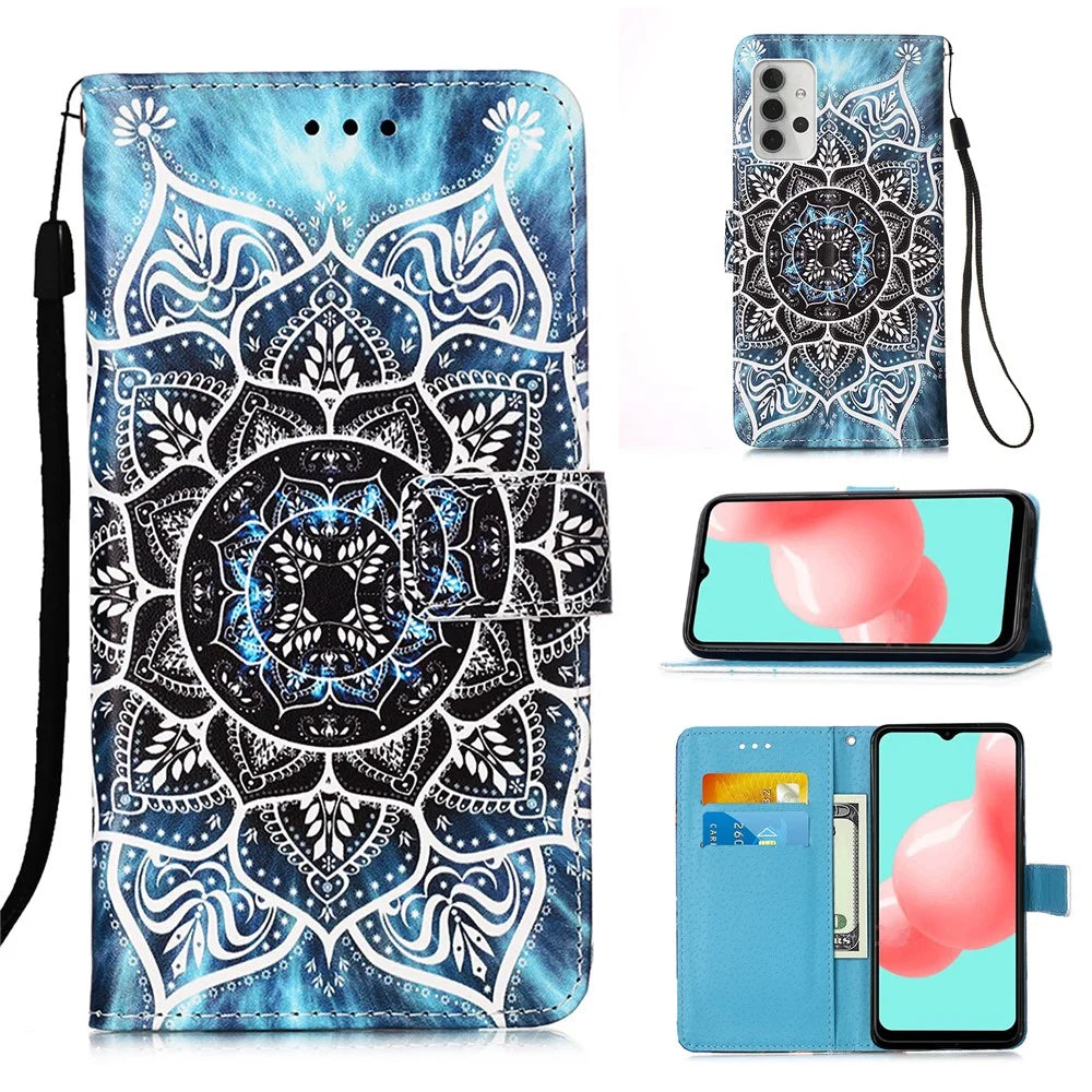 Pattern Printing Textured Wallet Stand Leather Case for Samsung Galaxy A32 5G/M32 5G - Flower Pattern - 1