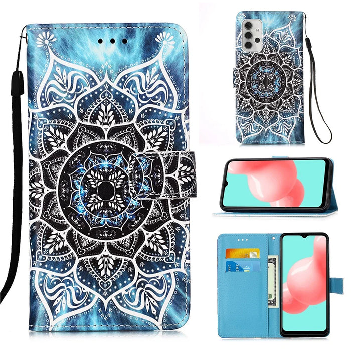 Pattern Printing Textured Wallet Stand Leather Case for Samsung Galaxy A32 5G/M32 5G - Flower Pattern - 1