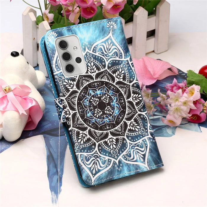 Pattern Printing Textured Wallet Stand Leather Case for Samsung Galaxy A32 5G/M32 5G - Flower Pattern - 7