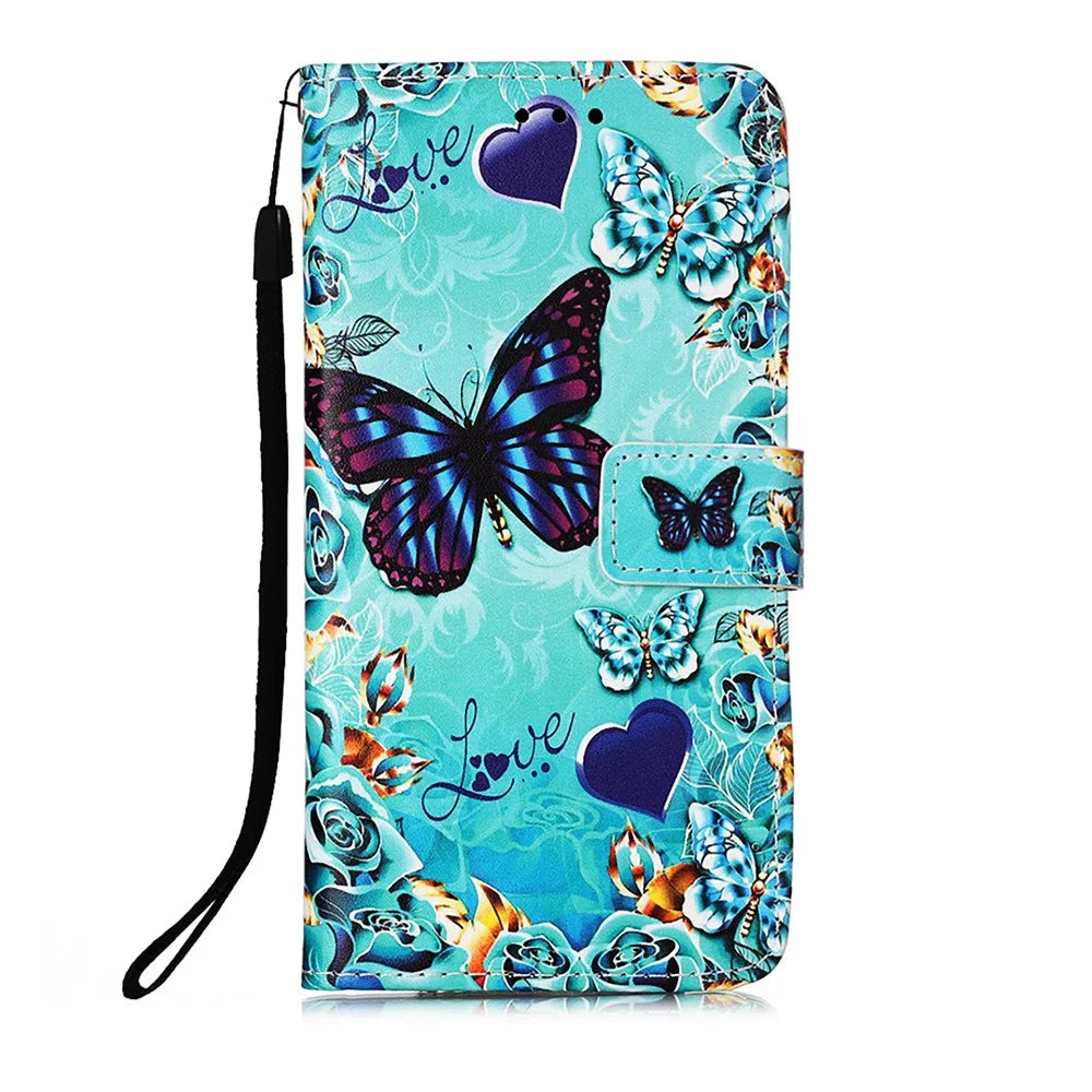 Anti-Drop PU Leather Wallet Stand Case Smartphone Cover Shell with Pattern Printing for Samsung Galaxy S21 4G/5G - Butterfly - 2