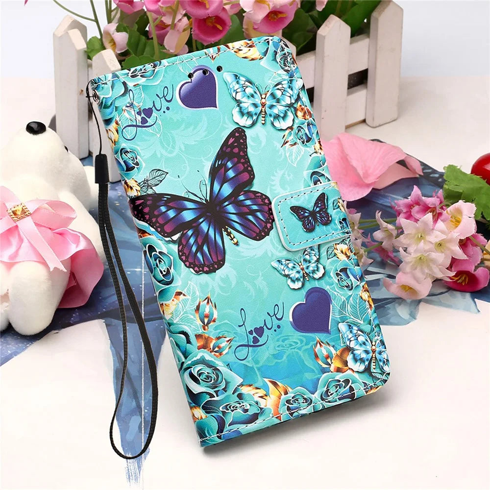 Anti-Drop PU Leather Wallet Stand Case Smartphone Cover Shell with Pattern Printing for Samsung Galaxy S21 4G/5G - Butterfly - 6
